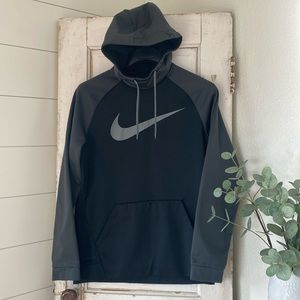 Nike Mens Dri-Fit Hoodie Sweatshirt Sz-Large big Swoosh Black/Grey